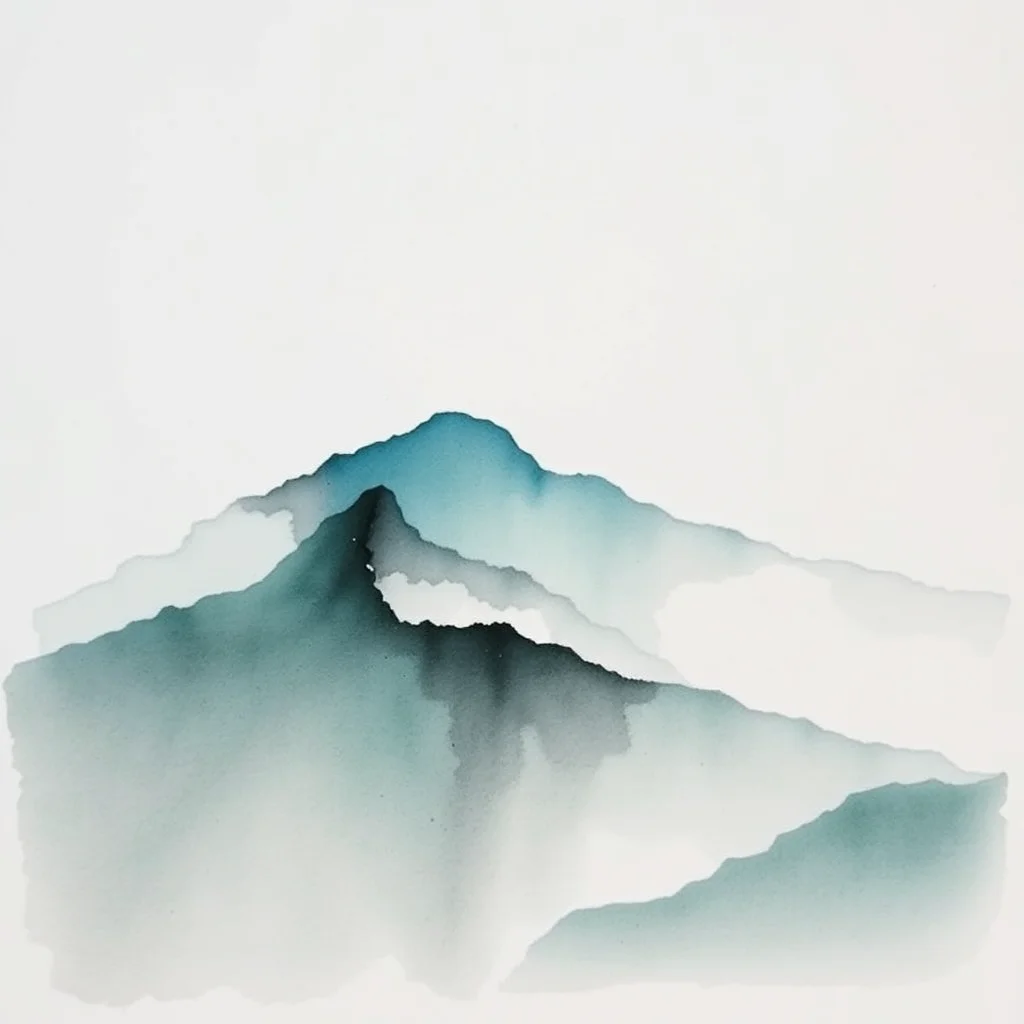 Ink wash of a mountain ridge in mist