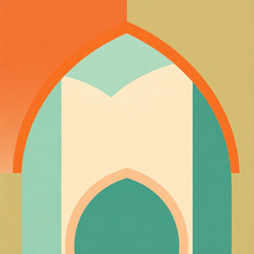Geometric arches in terracotta and teal